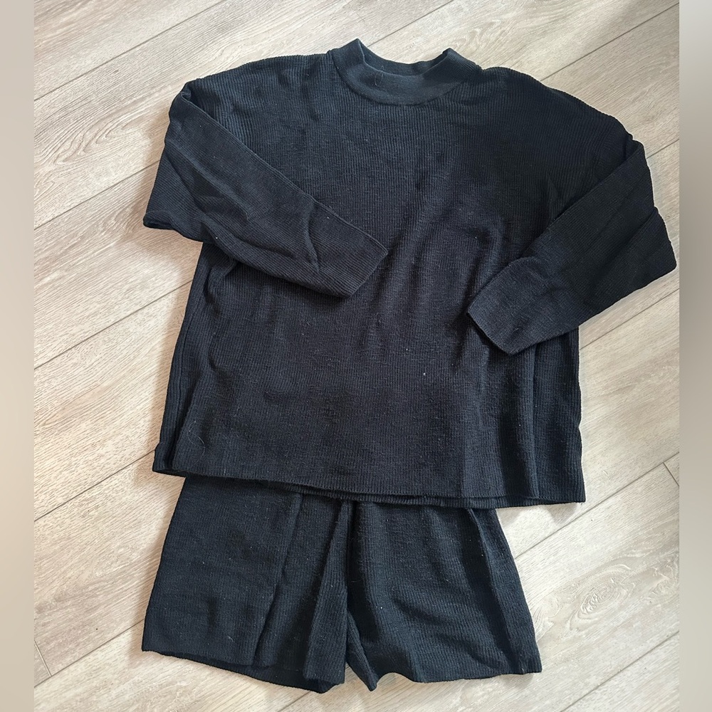 Free People Malibu Surf Sweater Set in black